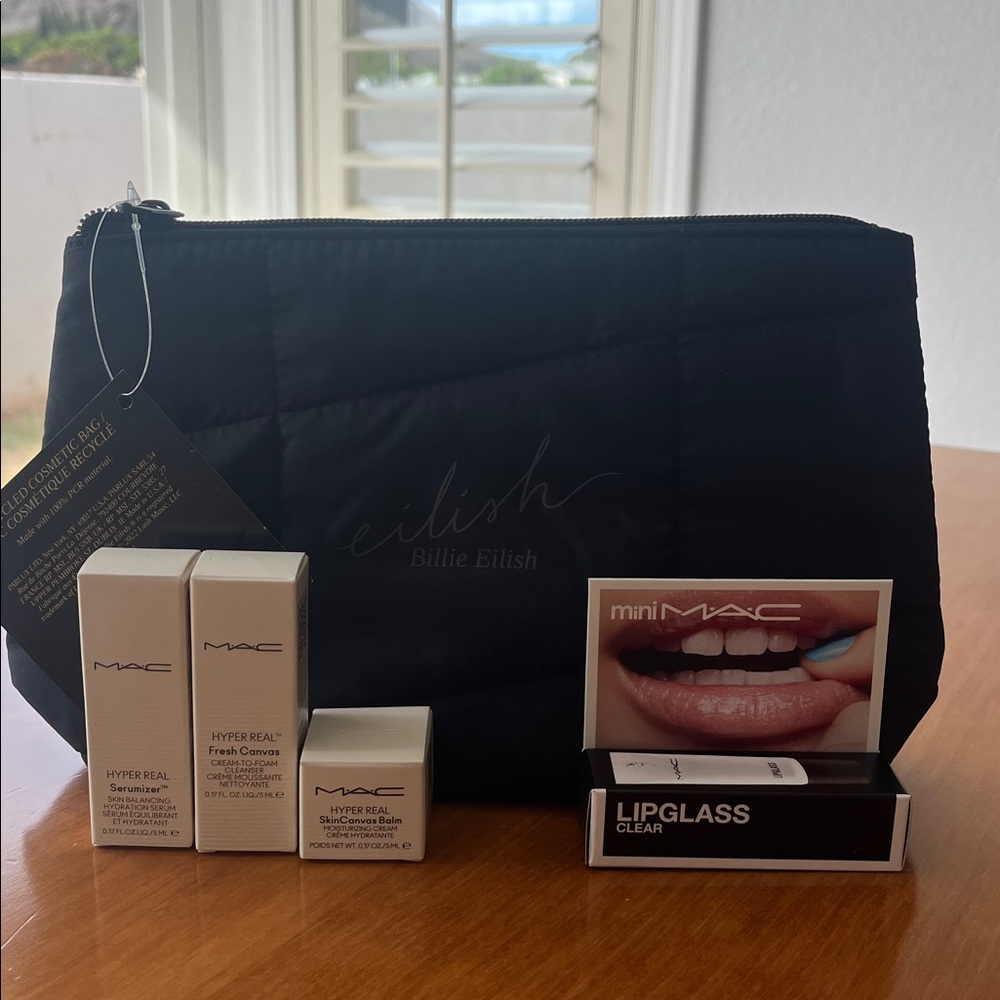 Billie Eilish Quilted Black Cosmetic Pouch and Mac Beauty Essentials